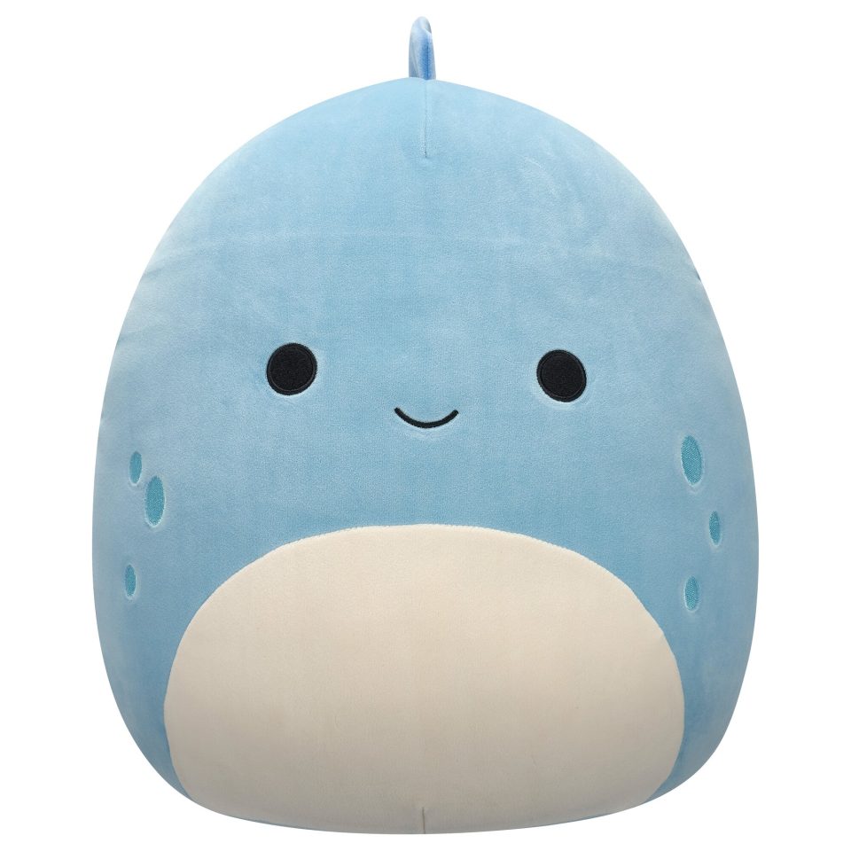 Squishmallows 16-Inch John-John the Slate Blue Dino With White Belly